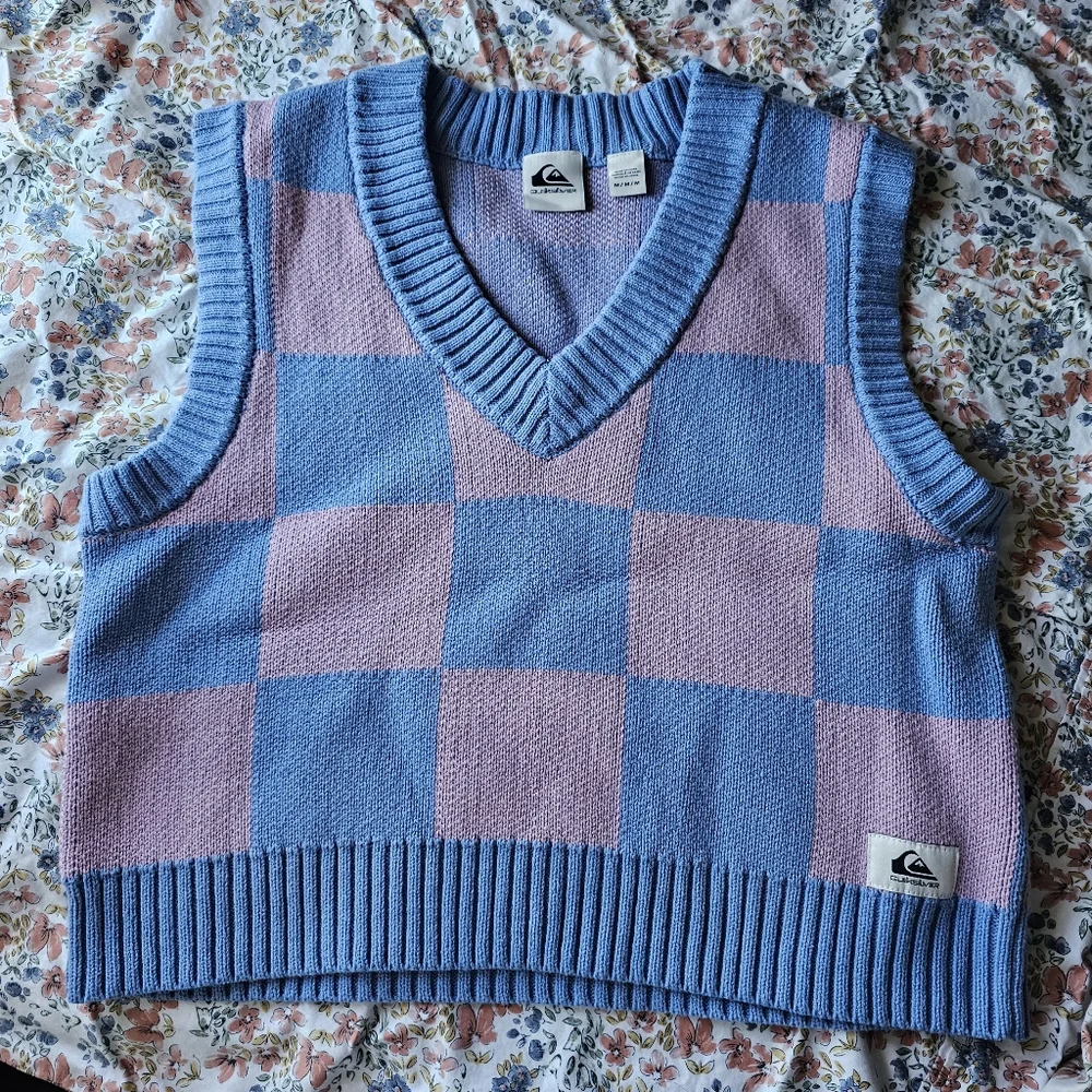 QUICKSILIVER BLUE PINK PLAID VEST - Picture 2 of 8